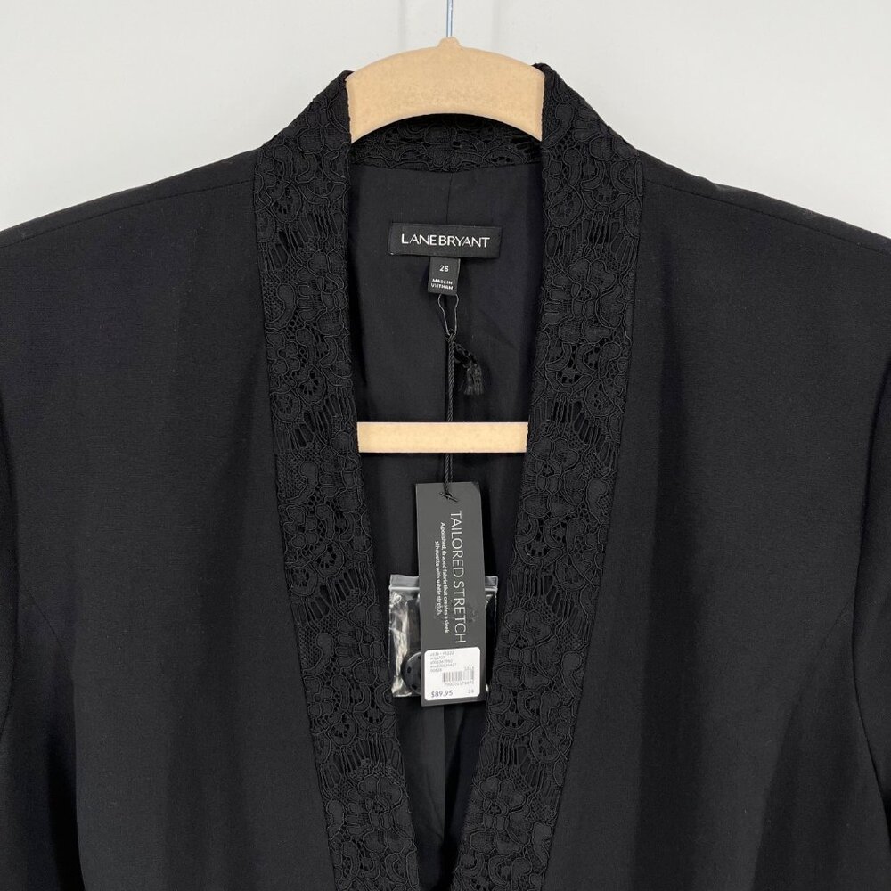 Lane Bryant Womens Business Blazer Size 26 Black Lace Collar Snap Stretch NWT - Picture 3 of 16